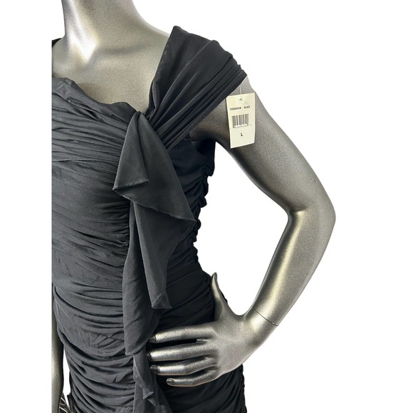 Tadashi Collection Womens Black Rouched Bodycon Dress Size L Mesh - Picture 3 of 12